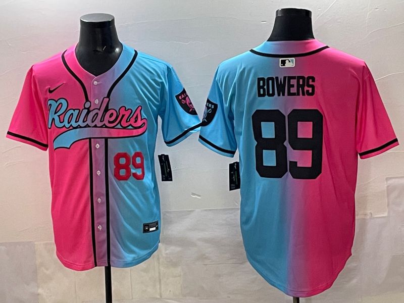 Men 2025 Oakland Raiders 89 Bowers Blue pink Nike Limited NFL Jersey style 003